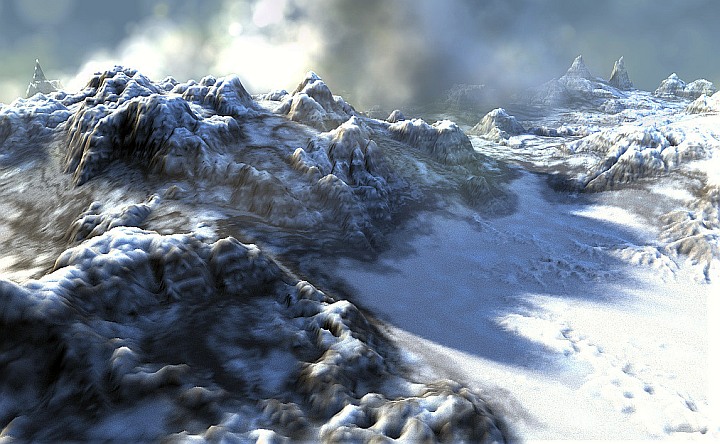 landscape creation with 3D
                            Designer - erosion, sediment deposits,
                            clouds, raytraced soft shadows in realtime
